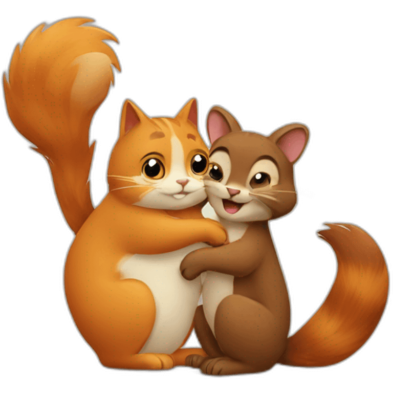 cat and squirrel hug emoji