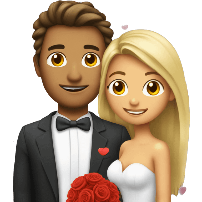 Un novio con la novia abrazados y corazones de fondo  emoji