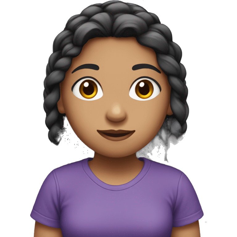 Girl with long black hair with braid wearing short purple t-shirt emoji