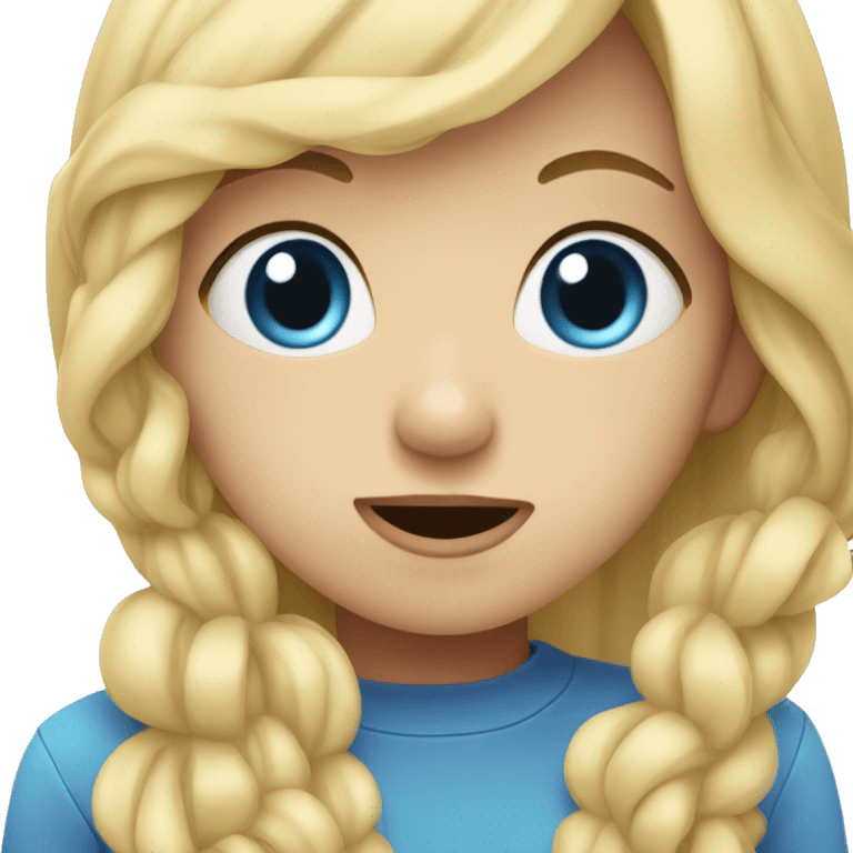 shy girl with hands in mouth, long blonde hair, blue eyes  emoji