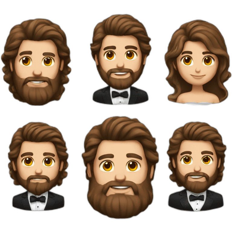 Groom tux Brown hair Brown eyes fat beard long hair emoji