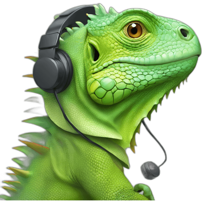 iguana with phone head set emoji