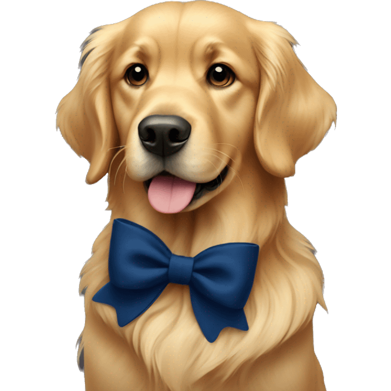 Golden retriever with a navy blue bow emoji