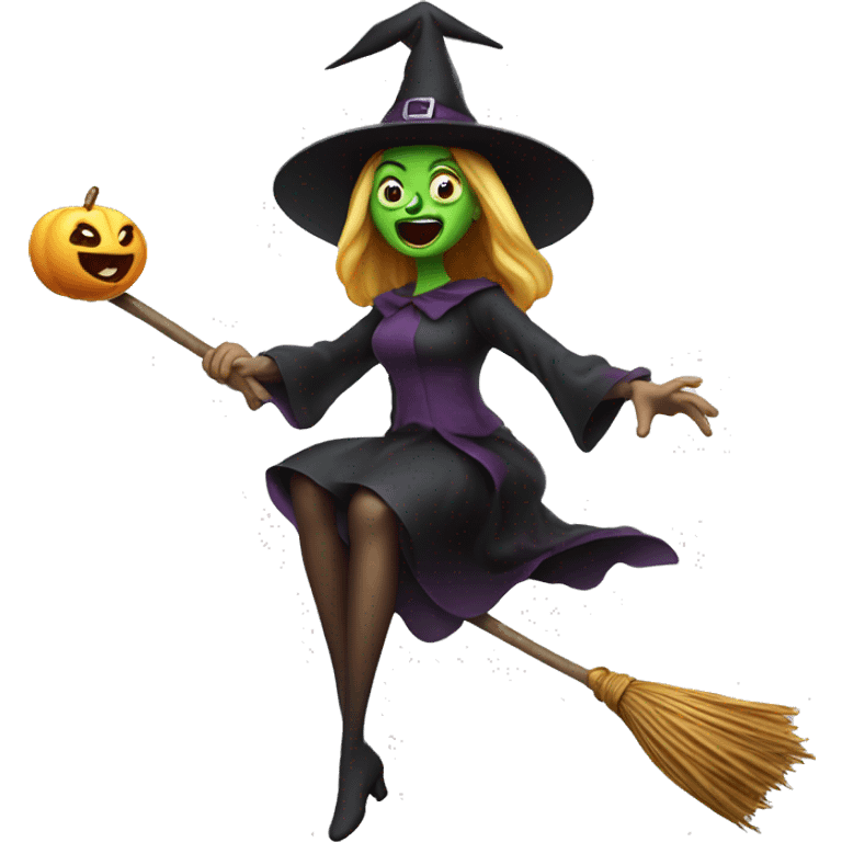 Scarry witch flying on a broom throwing candy. emoji