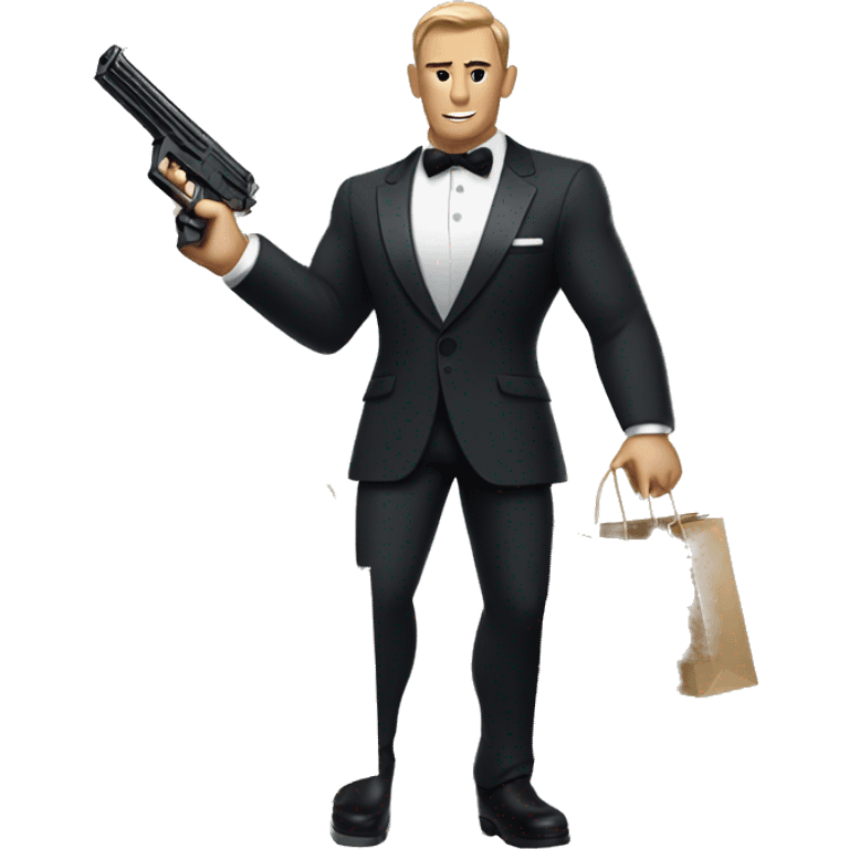 james bond holding shopping bags and a gun emoji