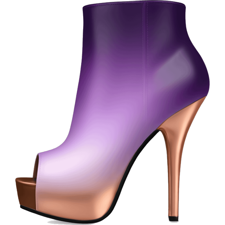 Realistic Isolated pair of dark purple to light purple ombre with rose gold toe facing forward peep toe ankle bootie boots.  emoji