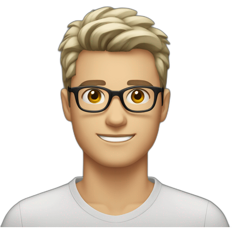 22 years old Caucasian male wearing black polo and silver glasses with black quiff haircut and stubble beard emoji