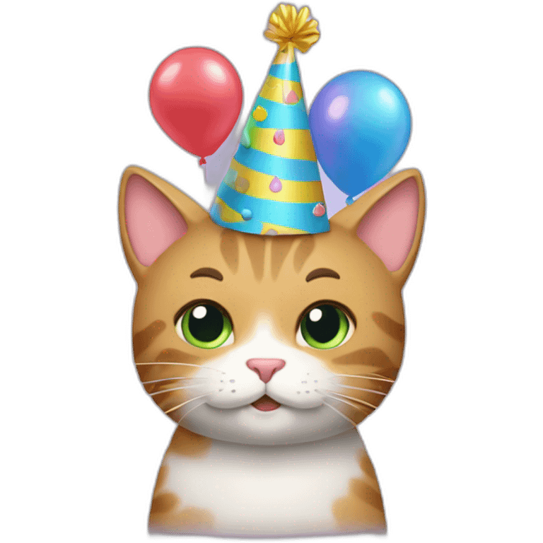 Cat with birthday hat and rain of harts emoji