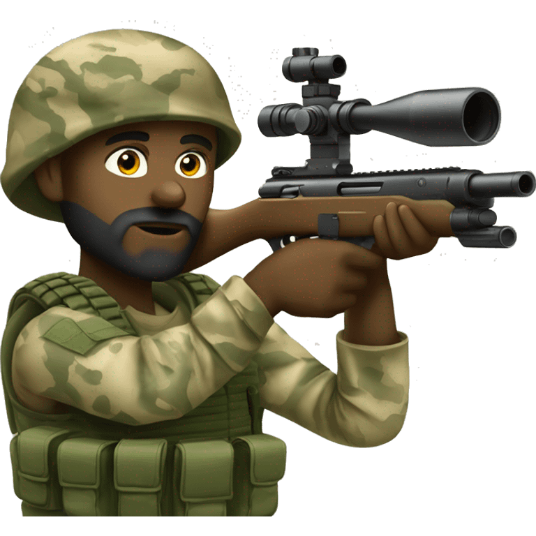 soldier black man with beard aiming sniper camouflage  emoji