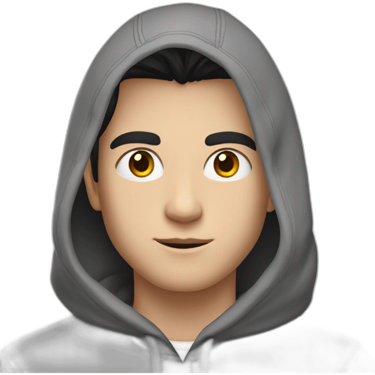 young white guy with black straight hair and silver eyes, with a grey hoodie on emoji