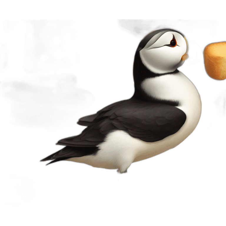 Puffins eating white bread with no crust and 2 pieces of chocolate inside emoji