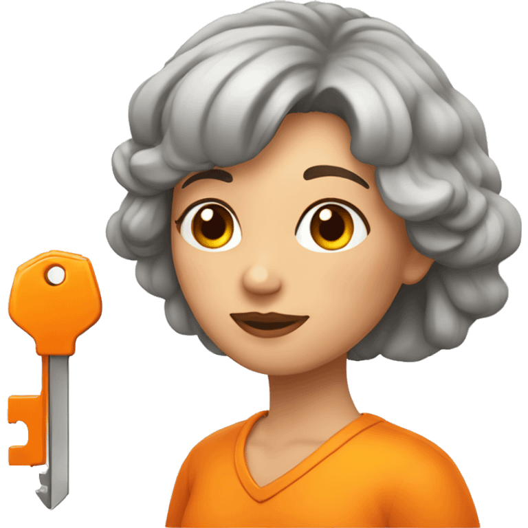 Mujer con color de pelo orange y llave de casa en una mano emoji