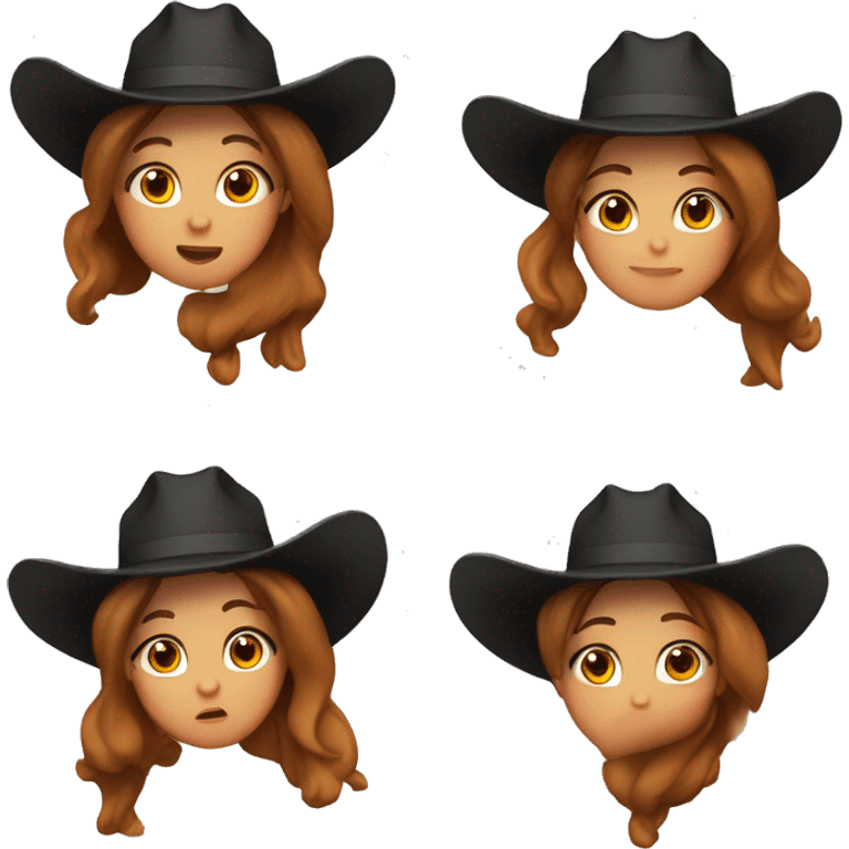 jumping brunette cow girl with tan skin, orange burnt coat, black hat emoji