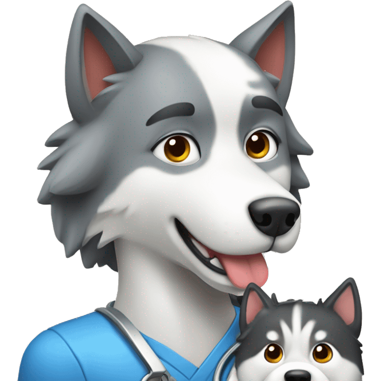 Veterinaria con un lobo husky  emoji