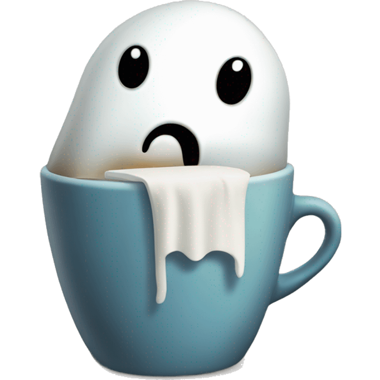 sleepy ghost drinking an empty cup of coffee and sighing emoji