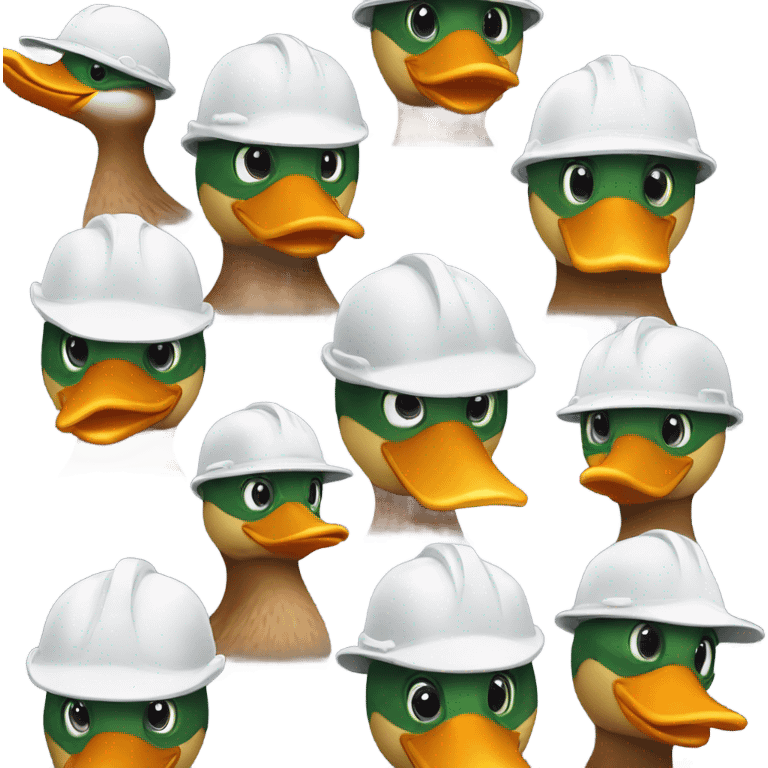 Mallard duck wearing a hard hat emoji