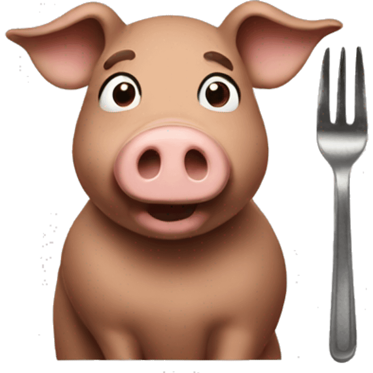 a brown pig with a fork emoji