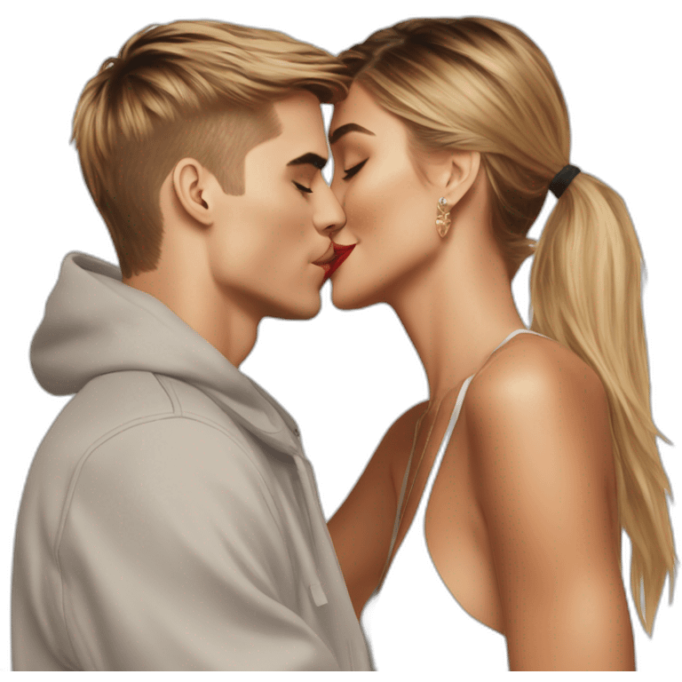 Justin Bieber kissing Hailey Bieber emoji