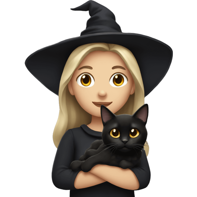 witch with dark blonde hair holding a black cat emoji