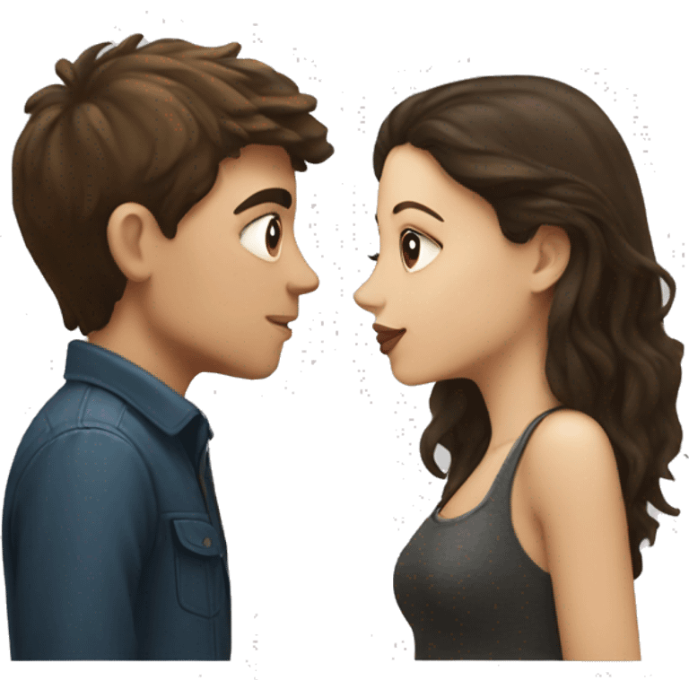 A brunette boy and a pale brunette girl kissing emoji