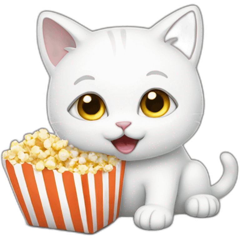 A white cat eating popcorn emoji