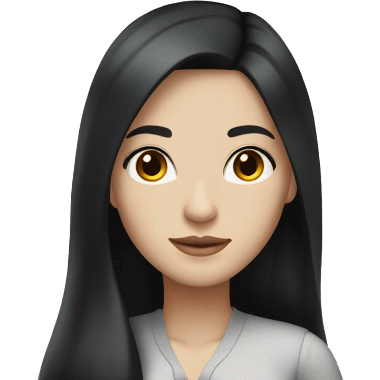 Woman with white skin, long black hair, brown eyes, elegant clothes emoji