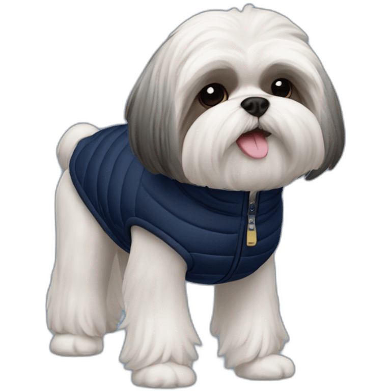 Side view s Shih tzu in sleeveless navy blue puffer jacket emoji