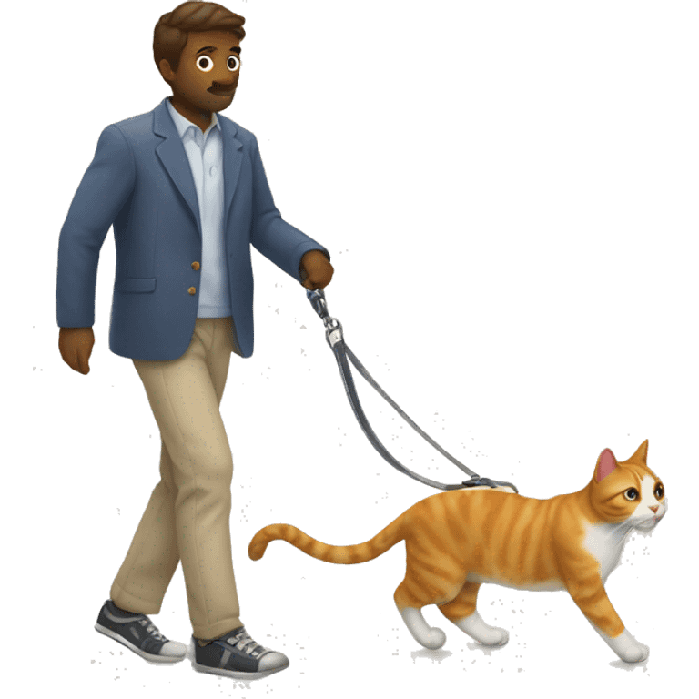 Cat walking a human on a leash emoji