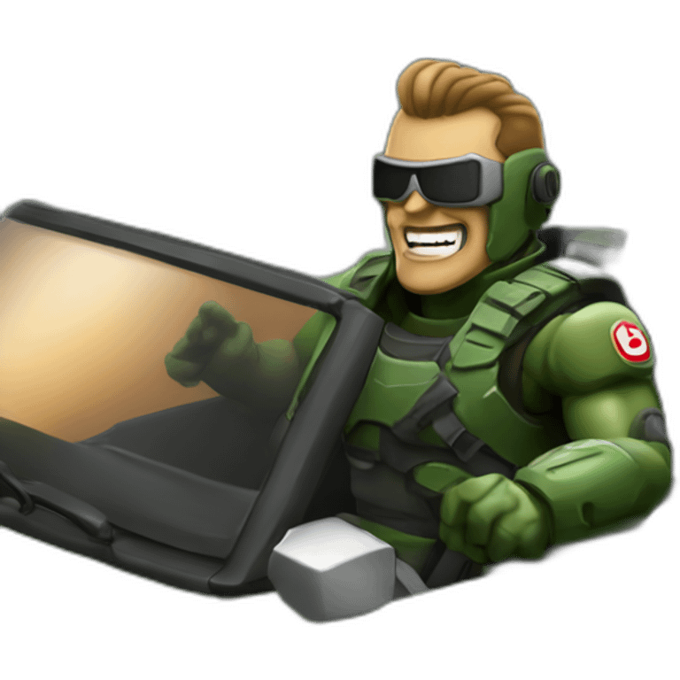 Doomguy in a convertible emoji