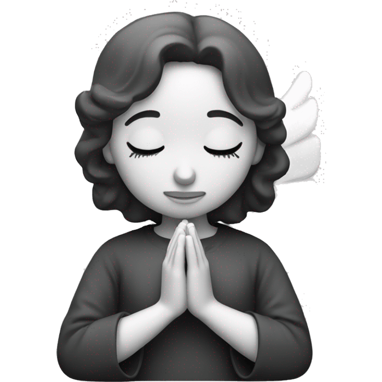 classic monochrome angel praying with closed eyes emoji