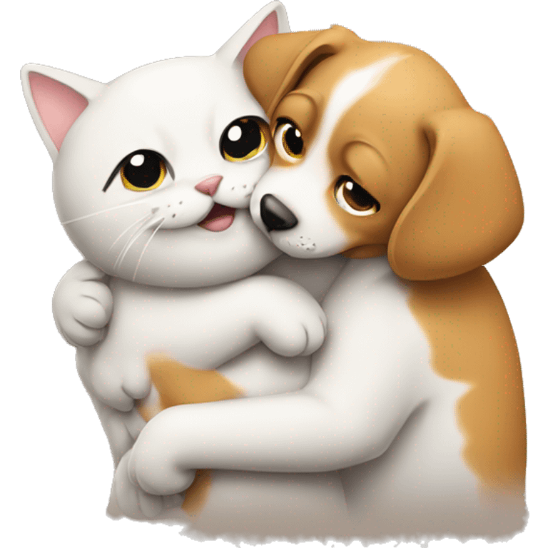 Cat with a dog hugging  emoji