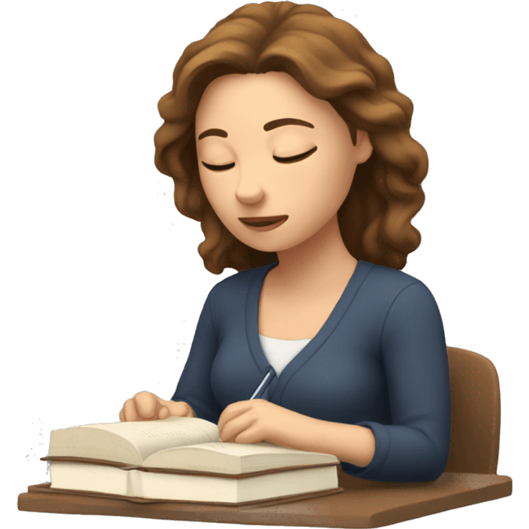 White woman with brown hair, studying, eyes closed emoji