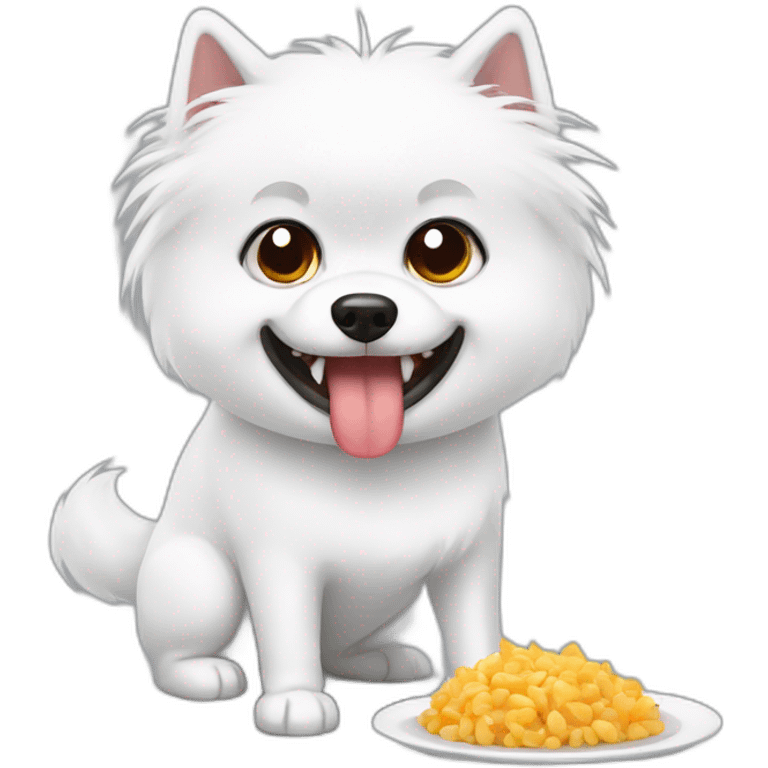 white spitz eat some food very angry emoji