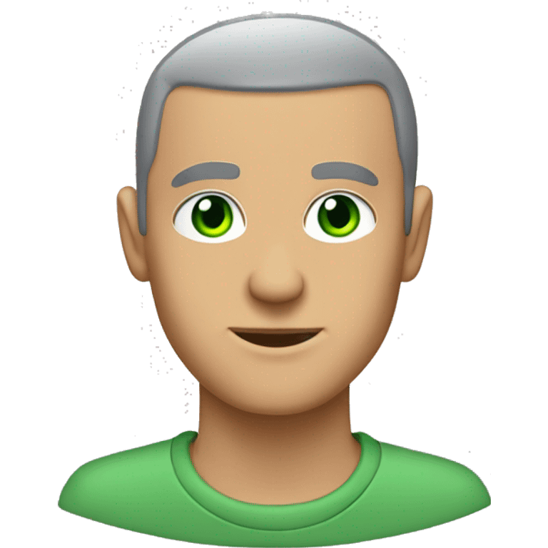 buzz cut white men with green eyes, raising hand up, grey sweetshirt emoji