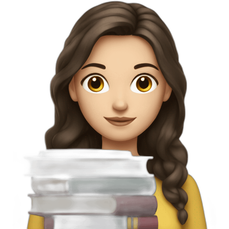 Brunette white beautiful girl with books emoji