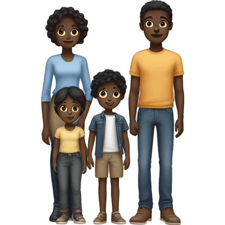 family. 4 Siblings. 3 male. 1 female. The girls are all tall 1 girl is dark skin and the other 3 boys taller and dark skin emoji