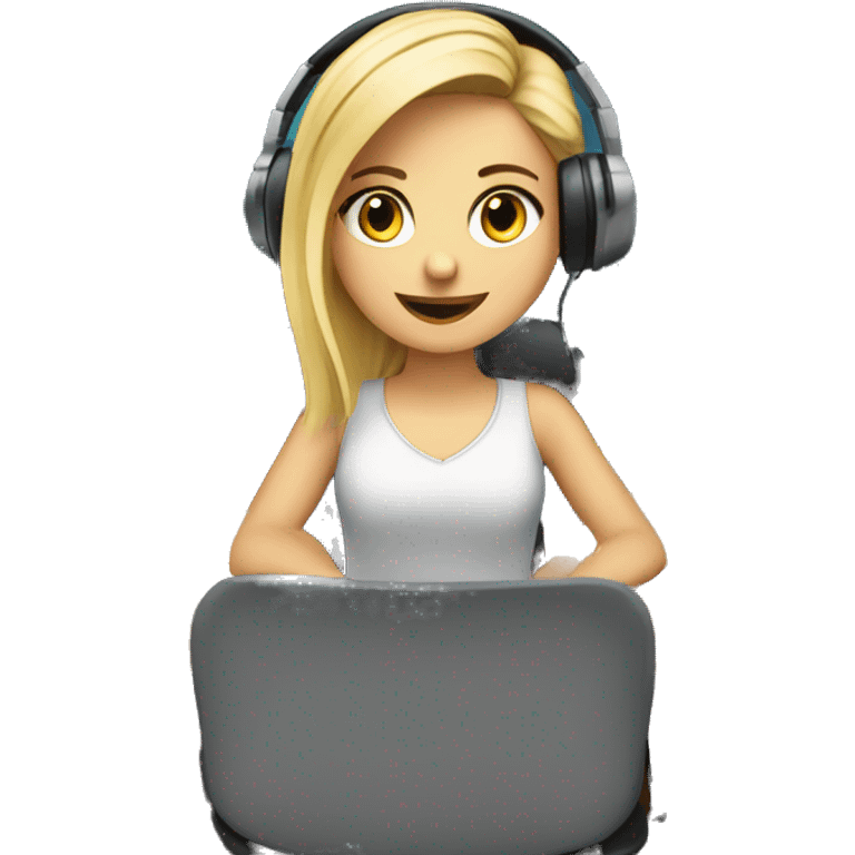 Audio technician girl blonde with an audio desk sitting emoji