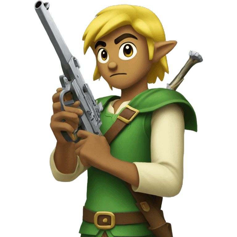 Legend of zelda holding someone whose holding a gun emoji