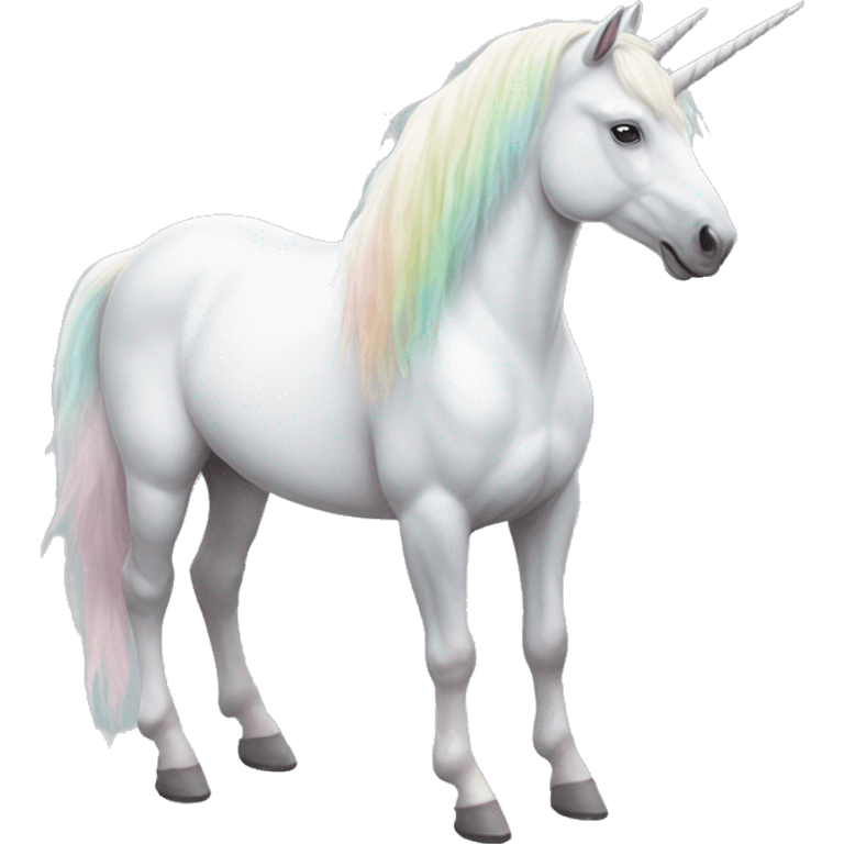 Fullbody realistic four-legged White unicorn with pastel color mane  emoji