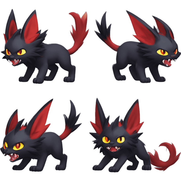   cool cute fantasy anime dark animal vampiric Litten-Zoroark-Nargacuga-cat-hybrid Fakemon with big fangs and bat-ears full body emoji