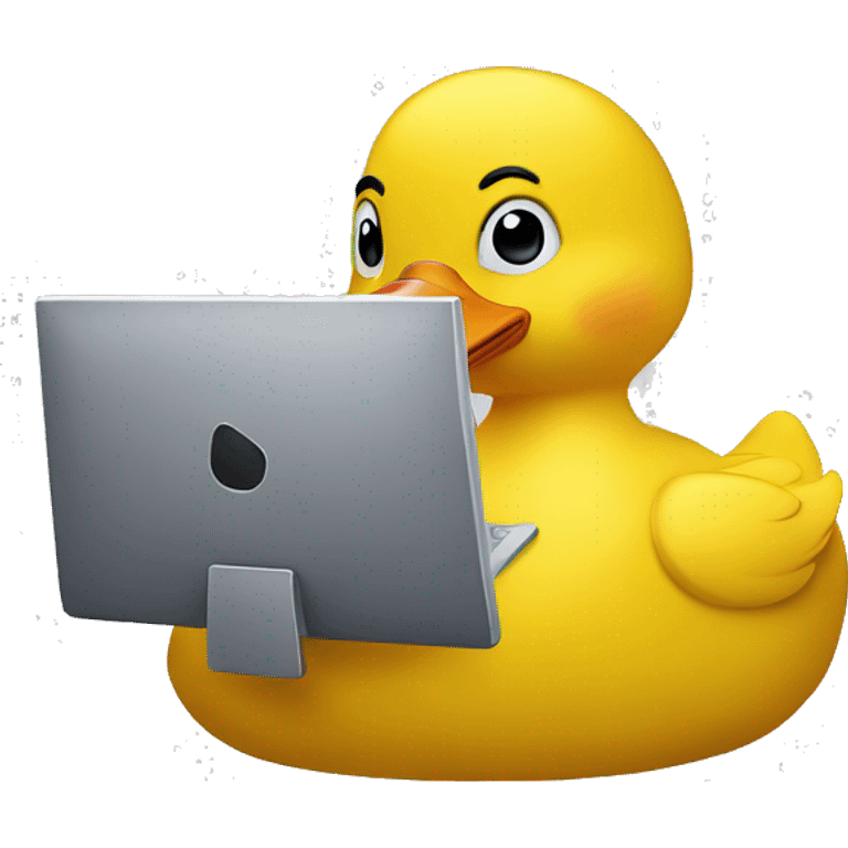 yellow duck  behind computer writing code emoji