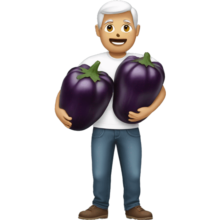 Man holding eggplant emoji