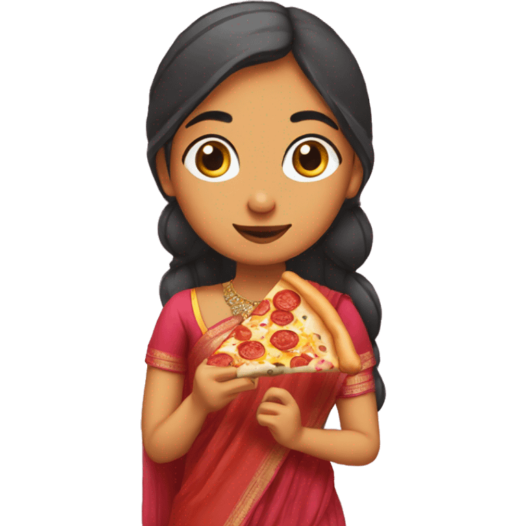 Sikh girl in a sari eating pizza emoji