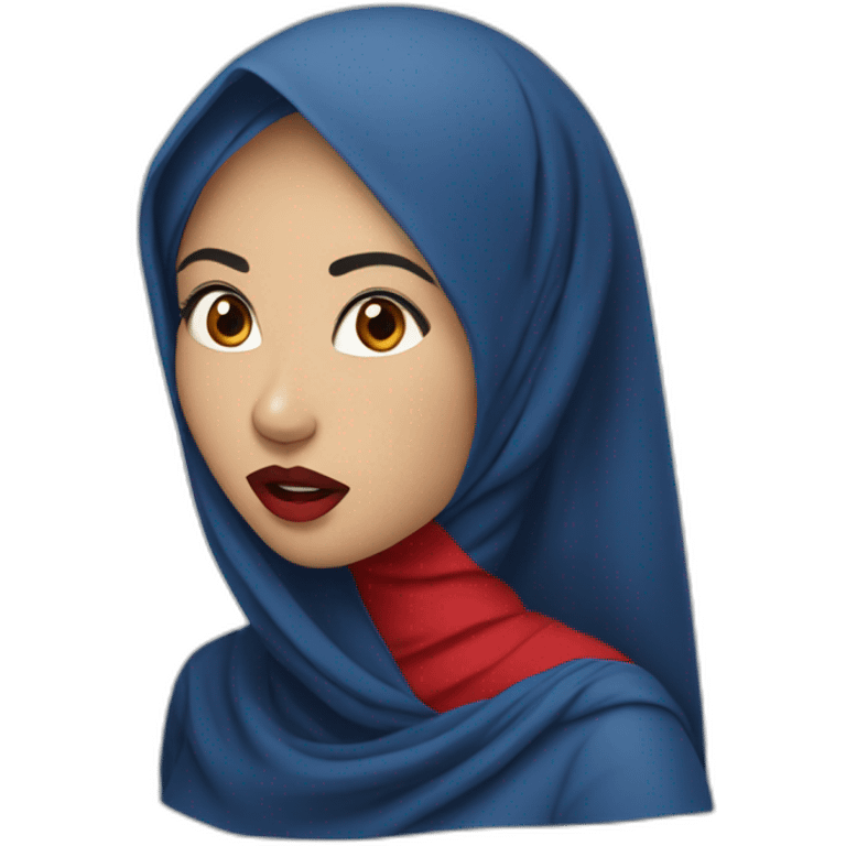 Malay women wearing blue indigo hijab with red lipstick with shocked face emoji