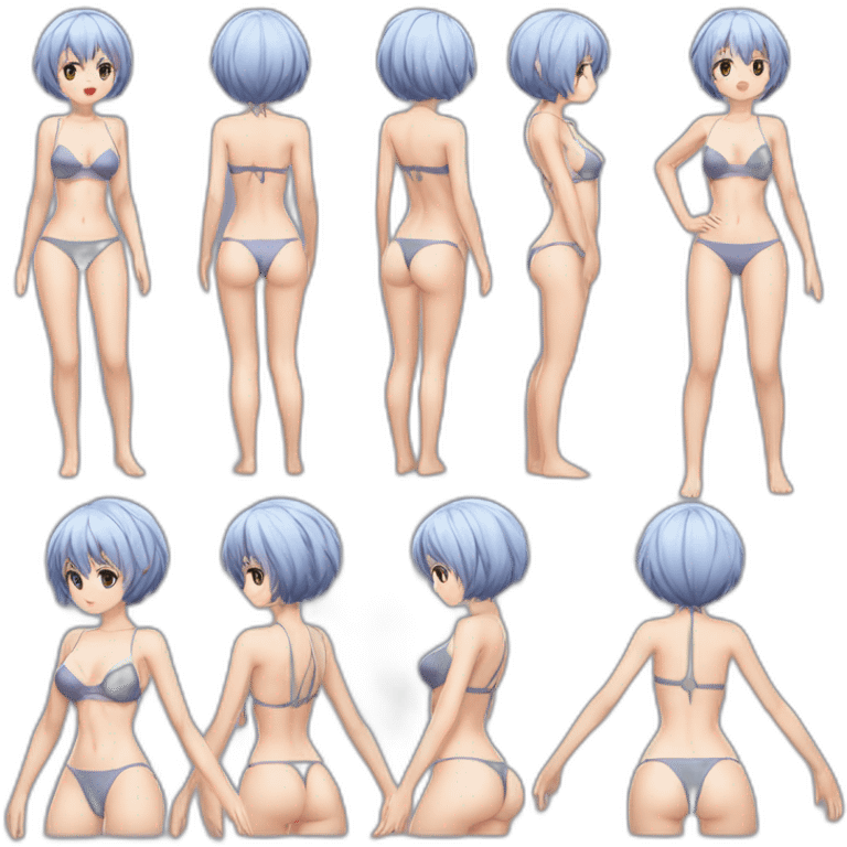 realistic full body rei ayanami nue short hair teen back and front views bikini emoji