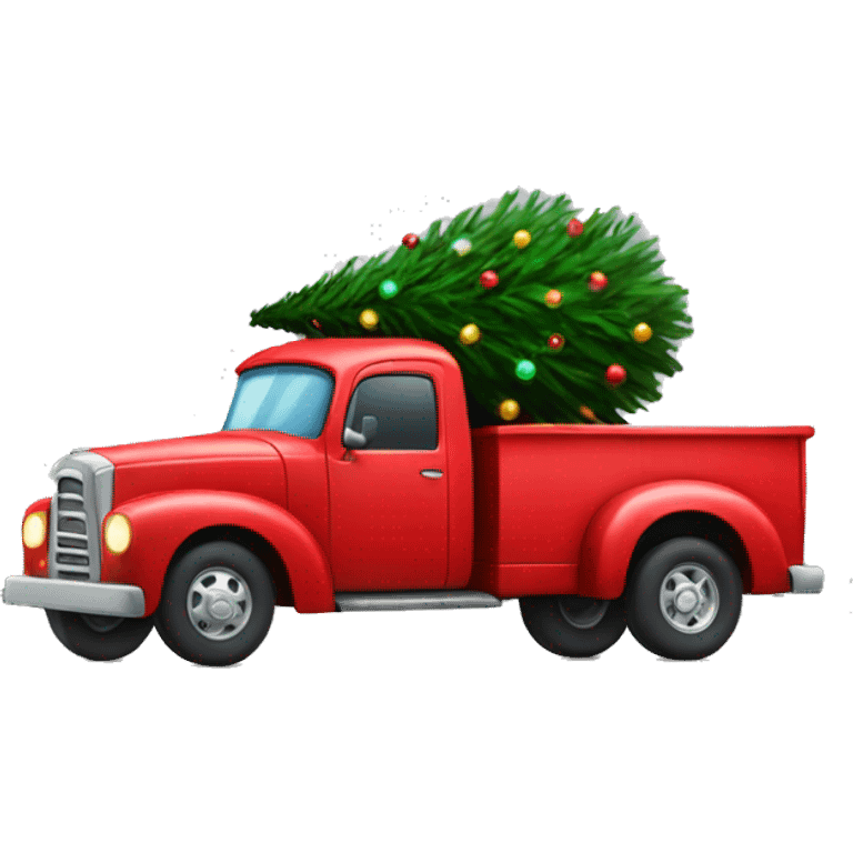 red truck hauling a lit up Christmas tree emoji