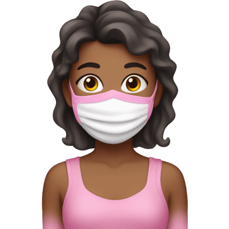 A girl after take a bath wearing pink mask emoji