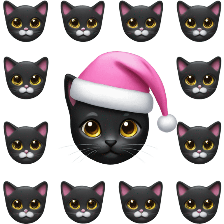 Black kitten with pink Santa hat emoji