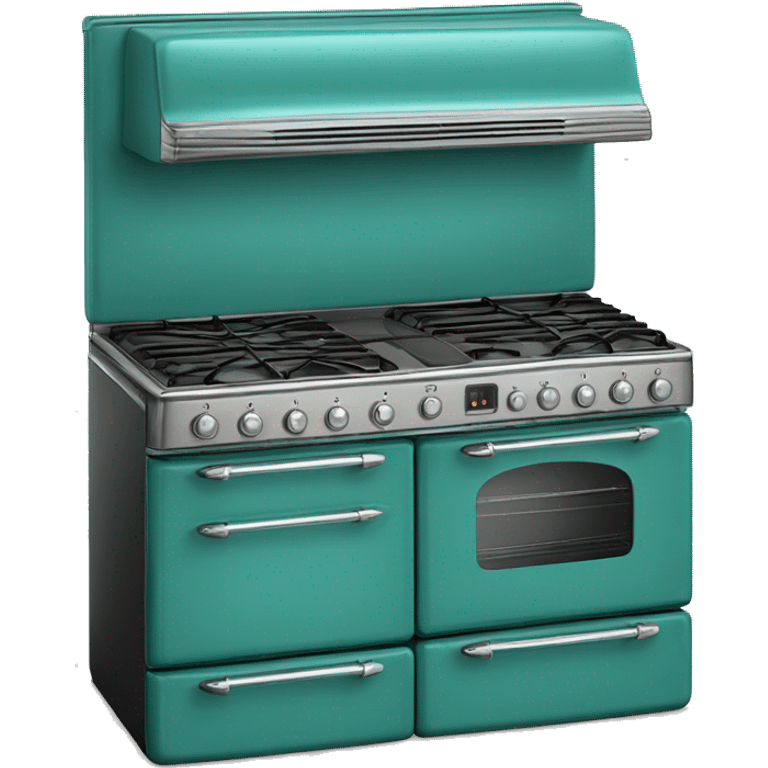 Realistic dark turquoise vintage stove with double oven emoji