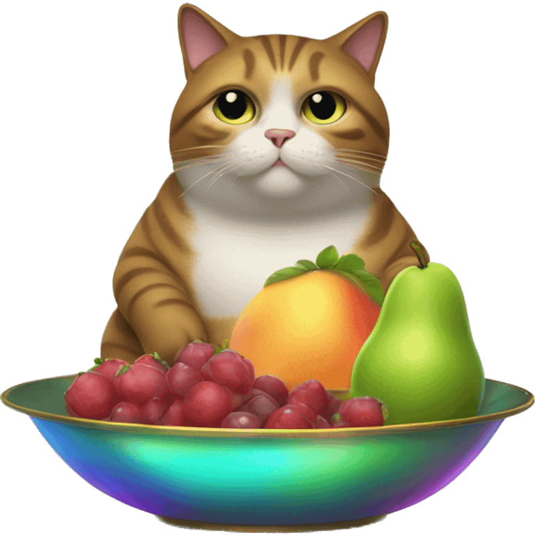 Fat Cat eating a iridescent fruit tray emoji